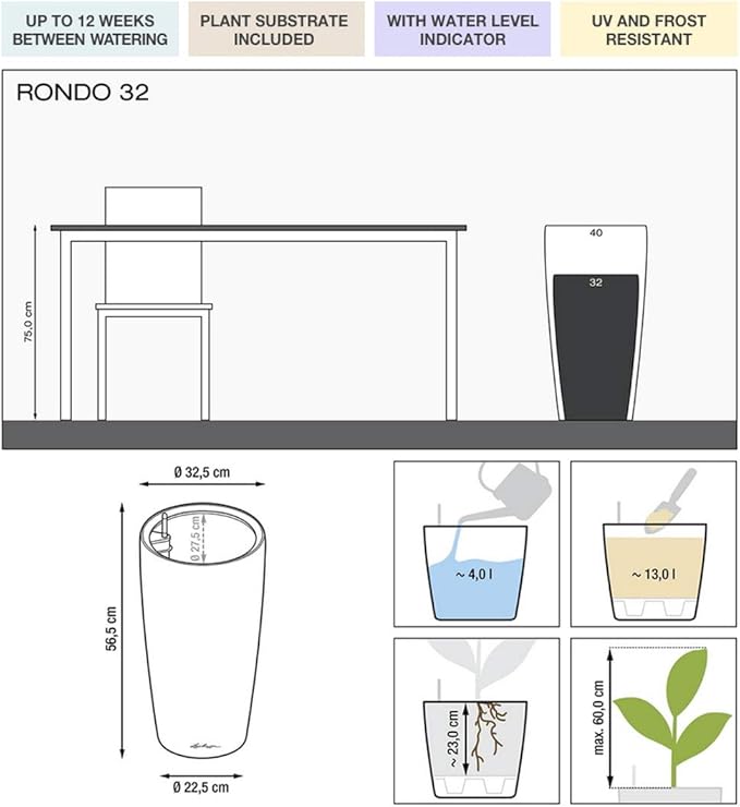 Lechuza Rondo 32 (13&quot;D) Self Watering Planter - White High - Gloss - My City Plants