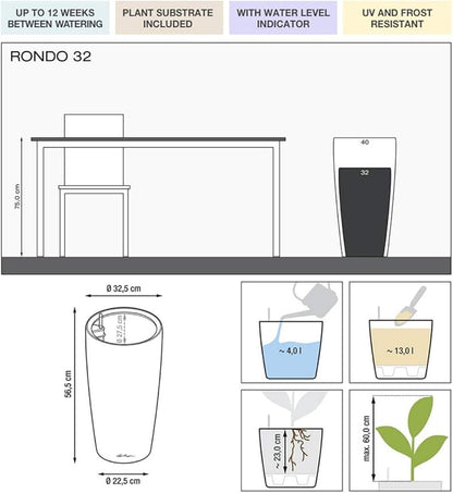 Lechuza Rondo 32 (13&quot;D) Self Watering Planter - White High - Gloss - My City Plants