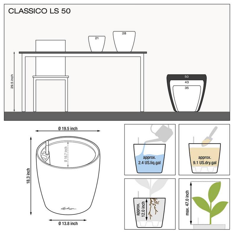 Lechuza Classico LS 50 (19.5&quot; D) Planter - Charcoal Metallic - My City Plants